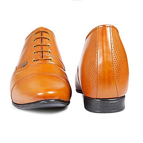 Image of BXXY 9 cm (3.5 Inch) Height Increasing Casual Shoe Oxford Lace-Up Semi Brogue l Patent Faux Leather Shoes