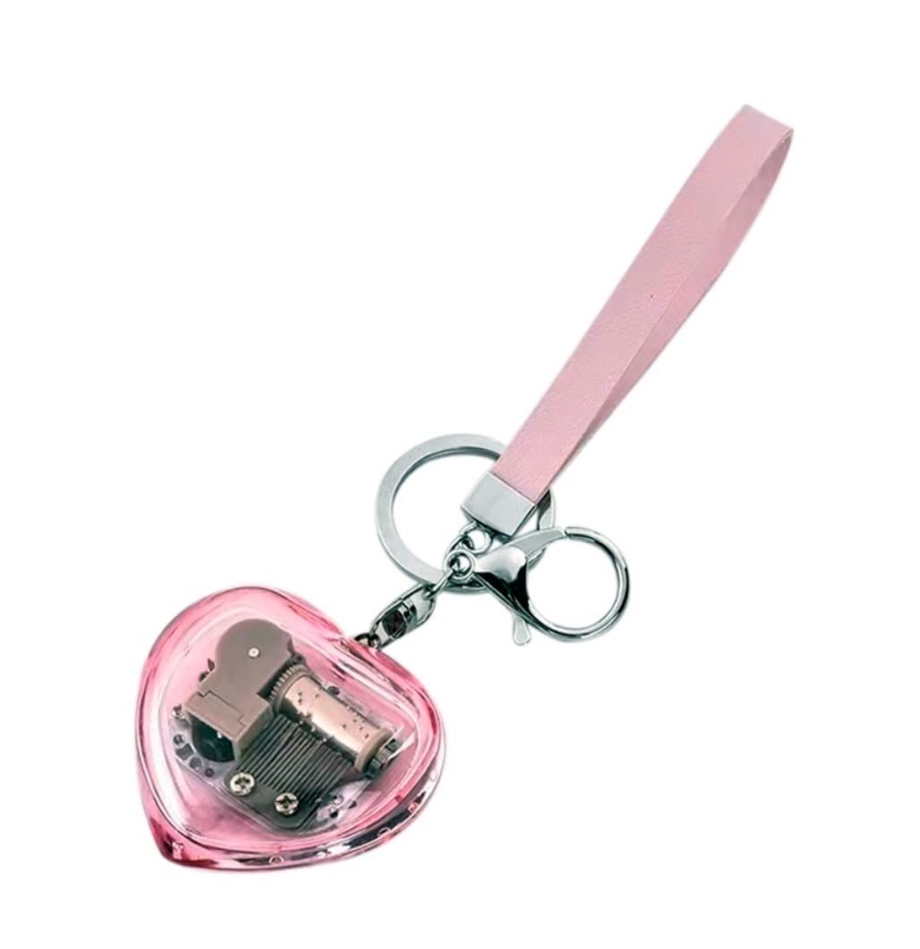 WOMGKDA Decorative 18 Note Clear Acrylic Music Box Keychain with Hand Strap, Heart Pendant Mechanical Wind-Up Music Keepsake for Men Women Adults Portable Gift 2.1x2.2x, a, 2.1x2.2x1in
