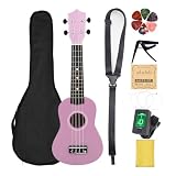 Eujgoov Ukelele Soprano de Tilo de 21 Pulgadas, Adultos y Niños (PINK)
