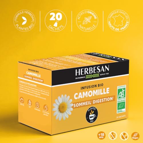 HERBESAN®- FLEURS DE CAMOMILLE INFUSION BIO - Sommeil & Détente - Sans plastique - 20 sachets en papier – vue 4
