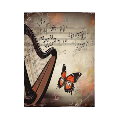 Couverture polaire douce avec harpe et papillon pour s'endormir apaisé