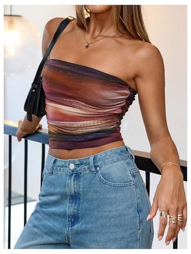Women's Tie Dye Ruched Strapless Tube Top Sleeveless Fitted Elegant Crop Tops Going Out Bandeau3