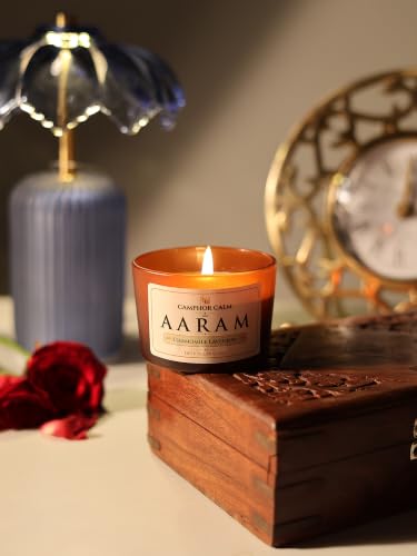 Image of Aaram | Camphor Infused Soy Wax Scented Candle | Chamomile & Lavender Fragrance | Premium Aromatherapy Candle | Home Fragrance