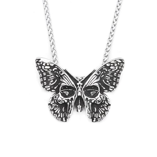Collier épais papillon et tête de mort pendentif chaîne homme femme bijoux gothique punk rock grunge