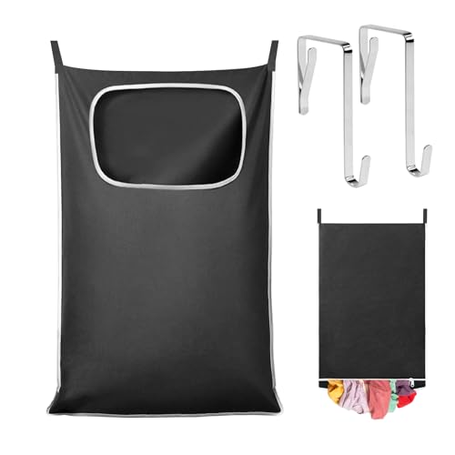 Bolsa grande para pendurar – Organizador de roupas sujas sobre a porta com abertura ampla e zíper inferior, economia de espaço para banheiro, quarto, dormitório, trailer, viagens (preto)