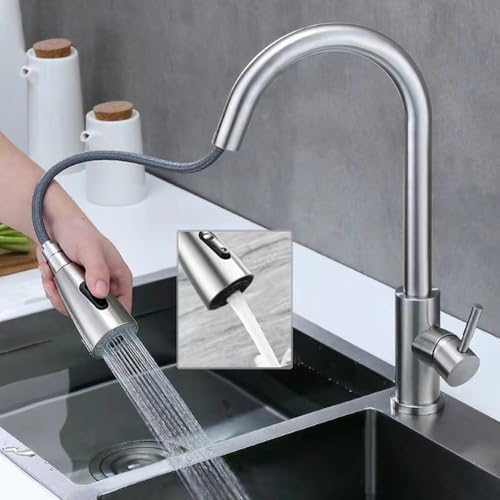 Robinet de cuisine en inox 304 au design argenté durable