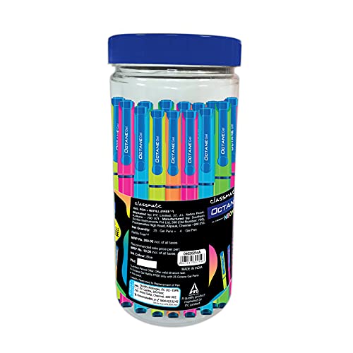 Image of Classmate Octane Neon Gel 25s Jar- 25 Blue Gel Pens Long Book - Single Line, 140 Pages, 297 mm x 210 mm - Pack Of 3