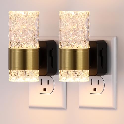 YCZM Dimmable Acrylic Plug in LED Night Lights, Dusk to Dawn Sensor, 2 Pack