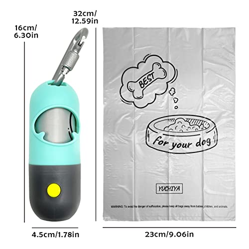 Image of Dog Poop Bags Holder with LED Flashlight Doggie Poo Bag Dispenser for Leash Hands-free Pet Waste Bags Pouch with Rechargable Battery and USB cable (1 Holder 195 Bags, Mint Green)