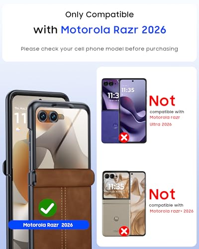 Image of for Motorola Razr 2026 Case with Hinge Protection & Built-in Outer Screen Protector, Ultra-Thin PU Leather Matte PC Shockproof Cover, Slim Protective Phone Case for Moto Razr 2026-Brown