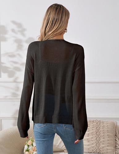 Image of Libsorge Womens Oversized Lightweight Sheer Button Cardigan Spring 2025 Trendy Solid Ribbed Knit Long Sleeve Thin Sweater