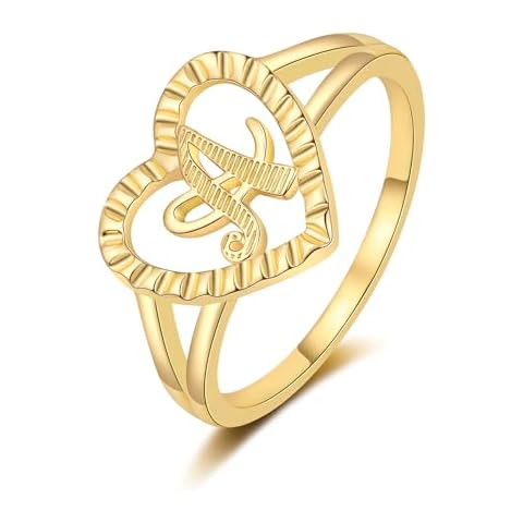RLMOON Gold Initial Ring for Women Vintage Initial Heart Love Ring Non Tarnish 14K Gold Plated Personalized Carved Letter A Statement Ring Size 8 Jewelry Gifts Cover