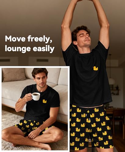 Image of Yoimira Mens Soft Pajama Set Short /Long Sleeve 2 Piece PJs with Pockets | Men's short /long sleeve pajama set, soft 2 piece PJs with pockets for sleepwear, loungewear, relaxing at home and nightwear