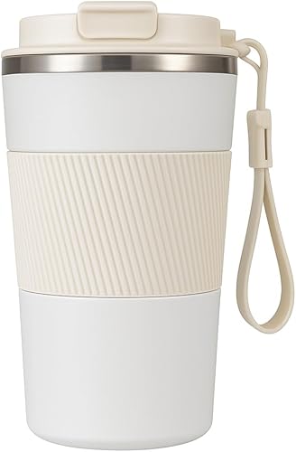 Taza de café de 12 onzas con identificador de temperatura de acero inoxidable doble pared taza termica para bebidas frías calientes tapa a prueba de