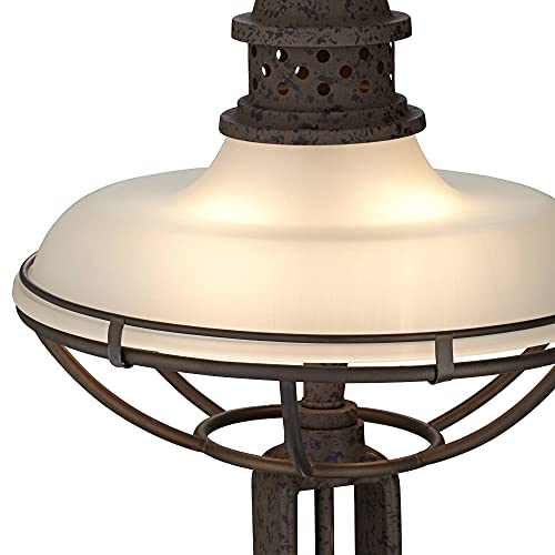 Franklin Iron Works Rustic Farmhouse Industrial Vintage Style Table Lamp Open Cage 26.5" High Rust Bronze Brown Half Dome Glass Shade Decor For Living Room Bedroom House Bedside Nightstand Home #TOP6