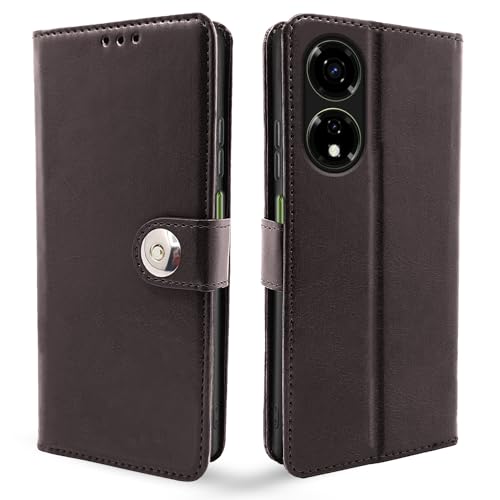 Image of Pikkme itel P55 5G Flip Cover Leather Finish | Inside TPU with Card Pockets | Wallet Stand and Shock Proof | Complete Protection Button Flip Case (Coffee)