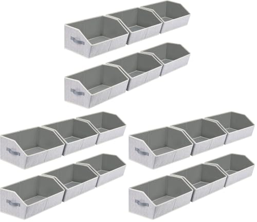Image of Homsorout Closet Organizers Bins 18 Packs - Large Closet Shelf Organizer with Handles, Fabric Trapezoid Storage Bins, Collapsible Storage Cubes for Clothes, Towels, Light Gray