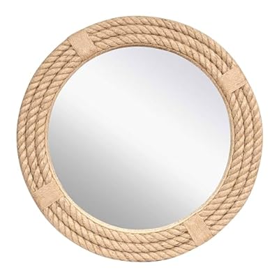 Big Wood Works 24-Inch Round Wall Mirror with Jute Rope Frame – Vintage Style Decorative Mirror for Bathroom, Living Room, Entryway – Wooden Wall-Mounted Hanging Mirror for Home Decor