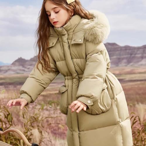 Girls Down Parka Jacket with Fur Hood, Long Hooded Puffer Coat Winter Warm Padded Windbreaker Overcoat 6-16 Years4