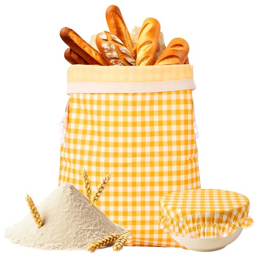 Bolsa de pan de cera de abeja, 43 x 33 cm y capuchas para cuencos de algodón, 22 cm, reutilizable, bolsa de pan, banda de goma, para mantener la frescura natural para pan y productos horneados