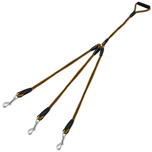 Kuntrona Nylon Dog Leash Coupler 3 Way Dog Leash No-Tangle Triple Pet Lead Fit for Walking Three Dogs Yellow L