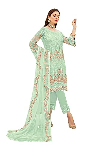 Delisa Wedding Party wear Embroidered Salwar Kameez Indian Dress Ready to Wear Salwar Suit For Women 7111 (Light Green, 2X-PLUS)
