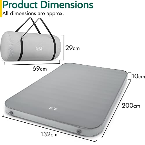 Trail Outdoor Leisure Double Self Inflating Camping Mat, Deluxe Inflatable Air Mattress, Memory Foam Core, Box Wall Sides, Brushed Face Fabric, Bag Included (200cm x 132cm x 10cm) - 7
