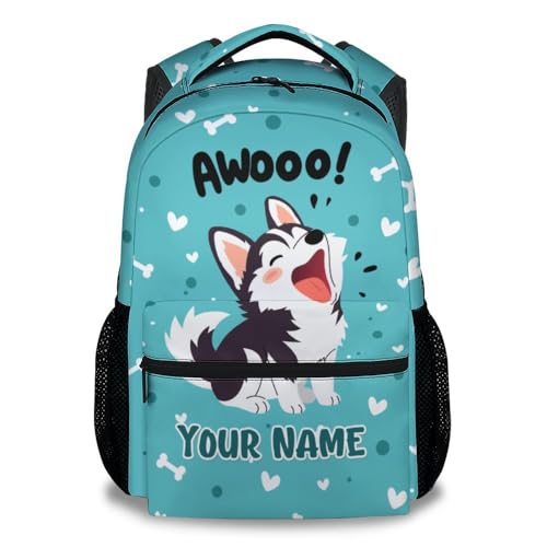 Custom Husky Backpack for Boys, 17 Inch Teal Backpacks for Middle School, Cute Lightweight Durable Bookbag for Teens