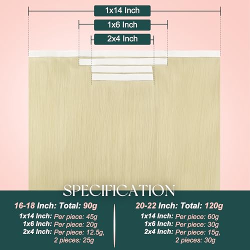 Image of Easyouth 120g Tape in Weft Hair Extensions Human Hair Blonde 20inch Enhanced Volume Genius Weft Hair Extensions Real Hair Platinum Blonde Washability Skin Weft Tape Hair Extension Blonde 4pcs