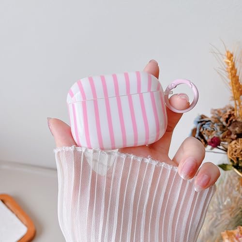 Image of MINSCOSE for AirPods Pro 3rd Generation Case (2025),Cute Striped Aesthetic Pattern Design with Girly Keychain Ring,Soft TPU Protective Shockproof Cover with Cleaner Kit for Airpods Pro 3-Pink