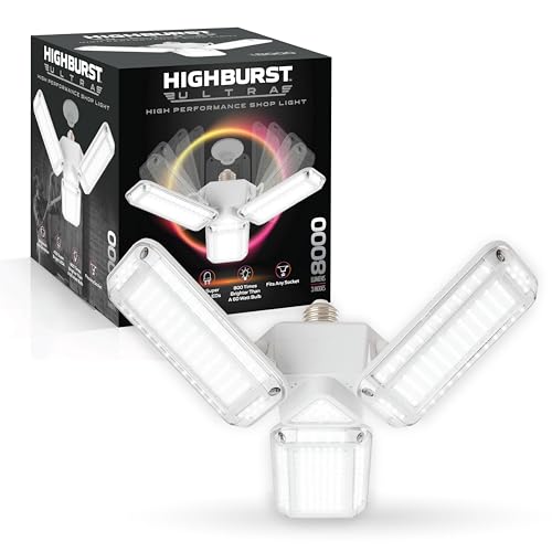 Bell+Howell HighBurst Ultra LED Garage Light Bulb 8 000 Lumens Super Bright Screw-in Ceiling Light - Adjustable Multi-Panel Design for Garage Shop Basement Attic As Seen on TV