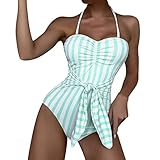 OIUHJN Damen Badeanzug Multicolor Stripe Damendruck sexy Top Riemen Bikini Badeanzüge Badeanzüge Rockabilly Bademode Damen