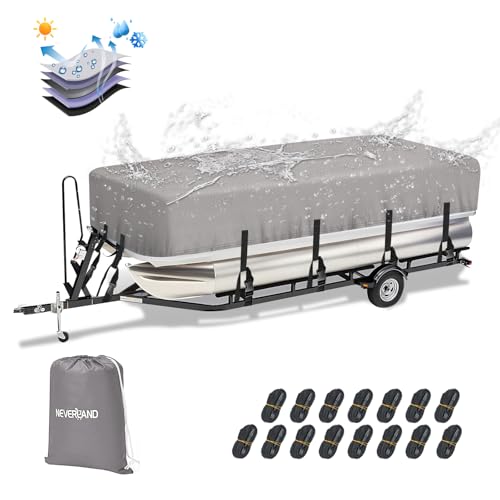 NEVERLAND Pontoon Boat Cover Waterproof Heavy Duty Trailerable Boat Cover Marine Grade Polyester Canvas Cover Fits Pontoon/Deck Boats (Boat Length 17-20ft, Beam Width up to 102', Gray)