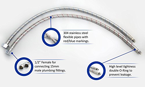Xcel Home™ 2 x M10 x1/2 BSP (300mm) Flexi Tap Connectors, Silver - Image 2