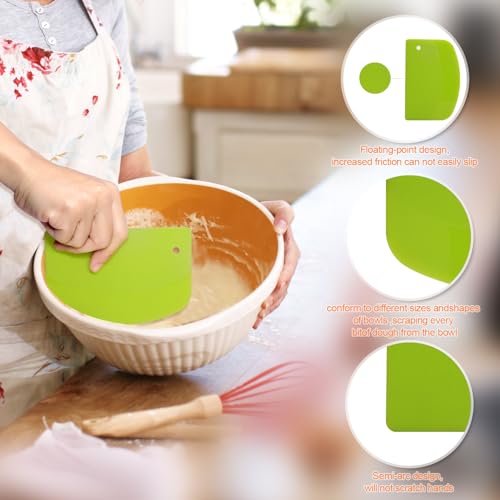 LKbeuuu 3 Pieces Food Dough Scraper, Plastic Multi - Purpose Kitchen Pastry Cutting Tool, Flexible Bowl Scraper with Curved Edge, Cake Baking Bench Scraper
