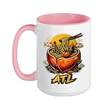 Atlanta Peach Noodles Bowl Guitar Skyline ATL City Vibes Ceramic Mug, Pink/White, 15oz