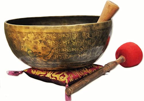 Grand bol chantant tibétain gravé de 28 cm, instrument de méditation traditionnel
