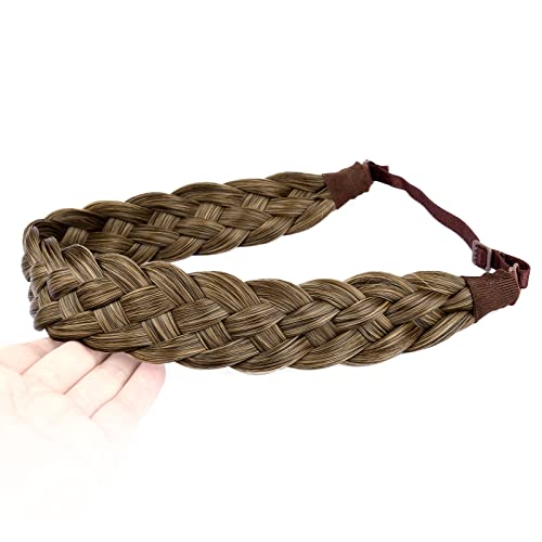 BOBIYA 5 Strand Synthetic Hair Braided Headband Classic Chunky Wide Plaited Braids Elastic Stretch Hairpiece for Women Girl (Yellow Earth) - Image 2