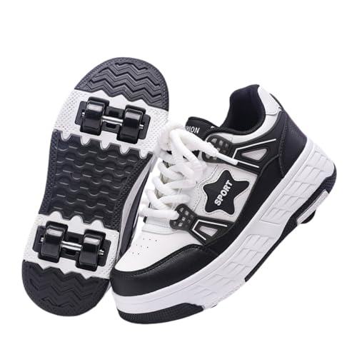 ENEN Zapatos con Ruedas Zapatillas con 4 Ruedas para niños y niña,Zapatillas de Correr al Aire Libre de Patinaje sobre Ruedas multifuncionales en Dos (811 Negro,39)