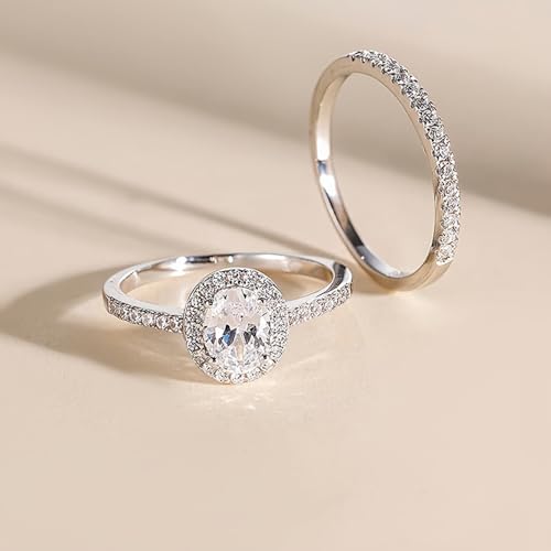 2pcs/set White Gold Plated Classic Fashion Cubic Zirconia Engagement Rings Wedding Bridal Band Promise Rings Evening Parties Anniversary Valentine's Day Gifts Eternity Bands for Women