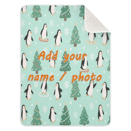 Custom Winter Xmas Tree Penguin Blanket Baby Girl boy Cozy Custom-Made Name Name Blanket for Newborns, Infants, & Toddlers 30x40in Manta personalizada para
