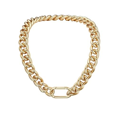 Chunky Gold Necklace for Women, 14K Gold Cuban Chain with Oval Spring Ring, 13MM/16MM/23MM 14K Gold Plated Womens Gold Chain Necklace Hip Pop Trendy Jewlry Gifts 18 inchs 13MM -14K Gold