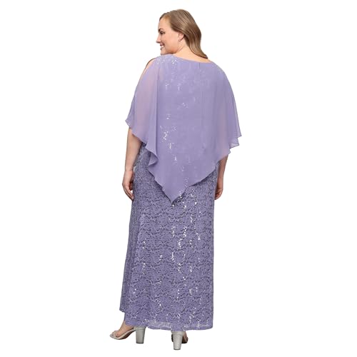 Image of S.L. Fashions Womens Plus Size Long Length Sequin Lace Beaded Capelet Mother of The Bride Dress, Formal Evening Gown