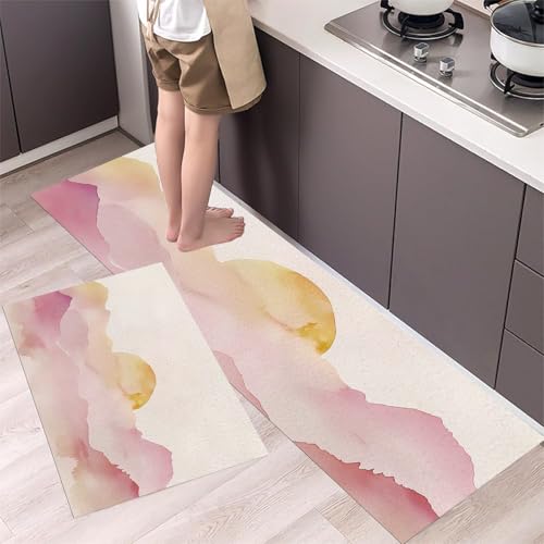 Juego de alfombras de cocina de 2 piezas, tapete de 50x80cm y 50x120cm diseño montañas 2