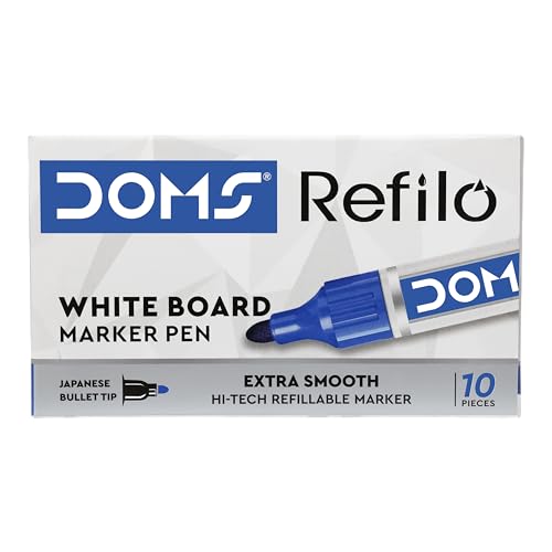 Image of Doms Refilo White Board Pen | Japanese Bullet Tip | Non-Toxic & Xzylene Free Ink | Blue Ink, Pack of 10 | white board marker