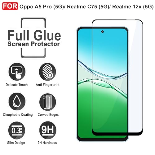 Image of CEDO Tempered Glass for Oppo A5 Pro /Realme C75 (5G) / Realme 12x (5G) | Screen Protector Full HD Quality Tempered Glass Anti-Scratch Edge to Edge Coverage with Easy Installation Kit (Black)
