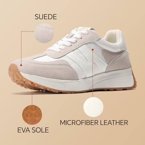 Wide Toe Box Shoes Women Wide Fashion Sneakers Comfortable Casual Walking Non-Slip Memory Foam Tennis Shoes Genuine Suede Sneakers Light Grey3