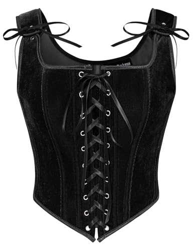 Scarlet Darkness Renaissance Costume Women Corset Tops Lace Up Overbust Velvet Bustier Bodice Black Size 8