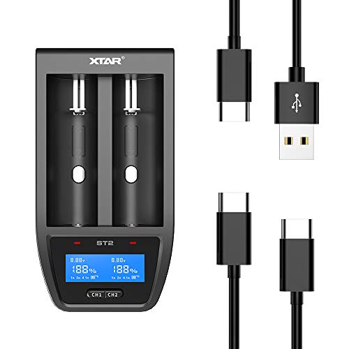 XTAR ST2 4.1A Dual Fast 18650 Batteries Charger USB C 21700 Charger for Rechargeable 3.6V 3.7V Li-ion 18650 20700 21700 22650 26650 Come with USB A USB C Cables