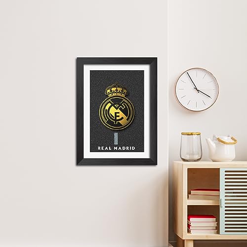Image of TenorArts Real Madrid Poster 3D Golden Leather Textured Logo Laminated Photo Frame Painting with Matt Finish Black Textures(12 inches x 9inches)